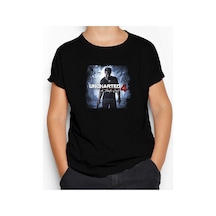 Zepplin Giyim Uncharted 4 Nathan Drake Poster Siyah Çocuk Tişört Siyah