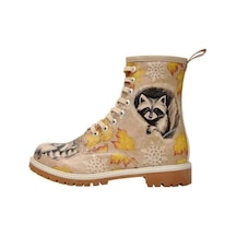 Kadın Vegan Deri Bej Uzun Bot - Raccoon Tasarım Multicolor