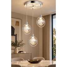Modern Premium 3 Lü Sarkıt Avizesi Cam Küre Ledli 15w Beyaz Işık 4000k Salon Yatak Odası Modelleri
