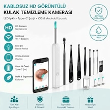 Beyaz Kablosuz Hd Görüntülü Kulak Temizleme Kamerası, Led Işıklı Type-c Şarjlı İos Ve Android Uyumlu