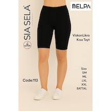 Belpa Sıla Sella Kadın Slim Fit Basic Kısa Tayt Siyah