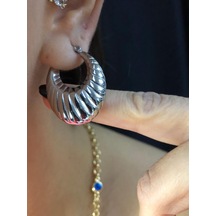 Vog Altın Tasarım Beyaz Renk İstiridye Halka Model Sevgiliye,eşe,anneye Hediye Çelik Küpe Beyaz