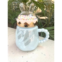 Tavşan Kapaklı Ponpon Kupa Mug Mavi