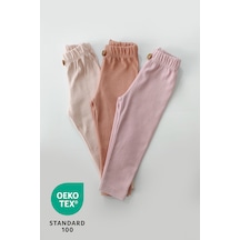 Luppinos Candy 3'lü Pamuk Bebek Tayt Pantolon Set Krem - Pembe