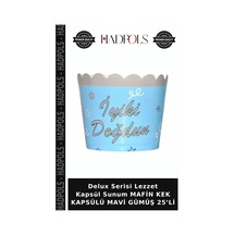 Delux Serisi Lezzet Kapsül Sunum Mafin Kek Kapsülü Mavi Gümüş 25 Li Gümüş - Mavi