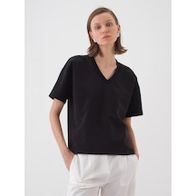 Xint Siyah Pamuk Dokulu Oversize Tişört 602455