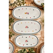 Tabak Evi Porselen Green Oval Sunum Tabağı Seti 3 Parça Çok Renkli
