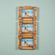 El Yapımı Doğal Ahşap 3 Lü Bambu Bamboo Fotoğraf Çerçevesi Dekoratif Ev Ofis Hediyesi Duvar Süsü - 2