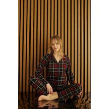 Pijamoni Kadın Süet Önden Düğmeli Likralı Pijama Takımı 5 - 1 Adet 001