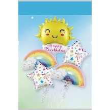 Parti Sürprizi Happy Birthday Güneş Gökkuşağı Folyo Balon Set Genel
