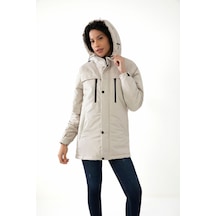 Kadın Taş Içi Polarlı Su Ve Rüzgar Geçirmez Kapüşonlu Kışlık Mont Kaban Parka Taş