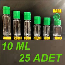 25 Adet 10 Ml Yeşil Fliptop Kapaklı Likit Şişe N11.5078