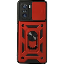 Xiaomi Poco F3 Uyumlu Kılıf Pars Lens Yüzüklü Silikon - Kırmızı