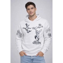 Epilons Zenda1125 Erkek 3 İplik Pamuklu Kapüşonlu Baskılı Sweatshirt Hoodie - Beyaz Zenda478