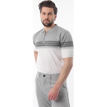 Madmext Gri Fermuarlı Polo Yaka Desenli Erkek T-shirt E7296 Gri