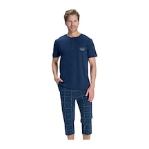 Over Sleep By Poleren Over Sleep 2381 Erkek Yazlık Süprem Büyük Beden Kapri Pijama Takım L-xl-xxl-3xl Lacivert