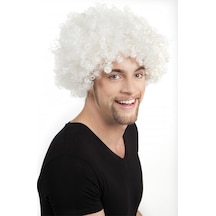 Beyaz Renk Kıvırcık Afro Bonus Peruk 4801