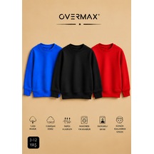 Overmax 3 Lü Çocuk Kapüşonsuz Sweatshirt Seti 3-12 Yaş Saks Mavi-siyah-kırmızı - 920220367 Saks Mavi-siyah-kırmızı