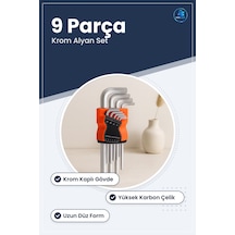 Alyan Anahtar Seti 9 Parça Krom Uzun Düz Yüksek Karbon Çelik Mont