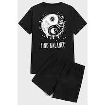 Uyguntarz Yin & Yang Baskı Şort Takım Siyah