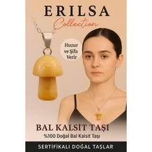 Sertifikalı Mantar Model Bal Kalsit Taşı Kolye Huzur Ve Şifa Veren Doğal Taş Sarı