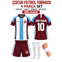 Yenteks İsim Yazılır Çocuk Futbol Forması Bordo Mavi Özel Tasarım 4 Parça Forma+şort+çorap+bileklik Bordo - Mavi