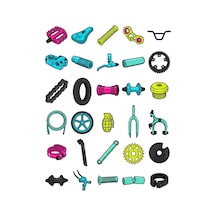 30 Adet Bmx Bisiklet Parçaları Sticker Seti - Kaykay, Kask, Laptop Çok Renkli