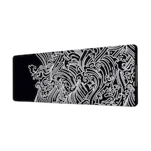 Siyah Beyaz Japon Dalga Deseni 40x90 Cm Oyuncu Mousepad Kaymaz Taban Büyük Boy Mousepad