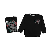 İrem Çocuk Giyim Erkek Çocuk Çift Taraf Est Yazı Desenli Siyah Sweatshirt Siyah