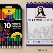 A5 Eskiz Defteri + Fineliner 10 Lu İnce Uçlu Set Çok Renkli