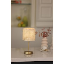 Hazeran & Rattan Masa Üstü Kablosuz Şarjlı Masa Lambası - Alt Uzun Eskitme Gold Eskitme Gold