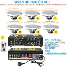 Tavan Hoparlör Seti 1 Adet Hat Trafolu 2 Bölge Amfi + 6 Adet 16 Cm Hat Tafolu Tavan Hoparlör