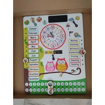 Montessori Almanca Ahşap Saatli Eğitici Takvim Günler, Aylar, Mevsimler, Hava Durumu, Rakamlar