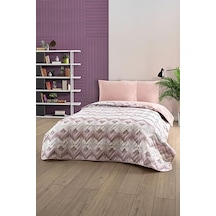 Çift Kişilik Desenli Kapitone Çift Taraflı Renkli Pike Yatak Örtüsü Takımı 200x230 Cm Çarşafsız Pudra Açık Gri