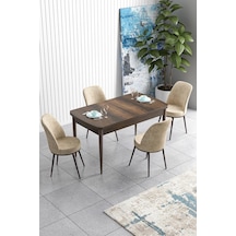 Canisa Han Serisi 70x114 Açılabilir Mdf Mutfak Masası Takımı Barok Desen Masa 4 Krem Sandalye Masa Barok Sandalyeler Krem