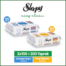 Sleepy Easy Clean Premium Arap Sabunu + Çamaşır Suyu Katkılı Yüzey Temizlik Havlusu Mendili 100+100(200 Yaprak) 
