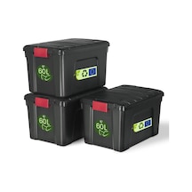 Kapaklı Büyük Saklama Kutuları, Garaj Saklama Kutuları, Kapatma Klipsleri, 60l/3 Paket, Bpa İçermez, G59 X D39,5 X Y35,5 Cm, Sıa-60, Siyah