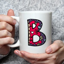 Etnik B Harf Baskılı Beyaz Kupa