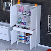 Modilayn Yeni Afra 100x173x32,5 Cm 1 Çekmece 4 Kapak 3 Raf 6 Bölme Çok Amaçlı Banyo & Mutfak Dolabı Beyaz