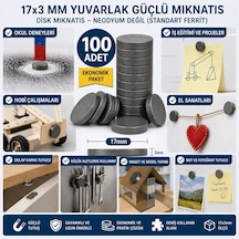 100 Adet Mıknatıs 17x3 Mm Yuvarlak Güçlü Mıknatıs Disk Mıknatıs