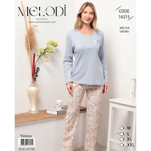 Melodi 16215 Uzun Kol Kadın Pijama Takımı Mavi