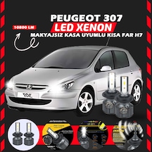 Peugeot 307 Makyajsız Kasa Kısa Far Uyumlu Şimşek Etkili Led Xenon Premium Series H7