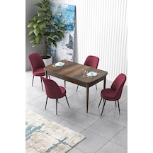 Canisa Concept Zen Serisi 80x132 Mdf Açılabilir Barok Ahşap Desen Masa Takımı Ve 4 Bordo Sandalye Barok Masa Sandalyeler Bordo