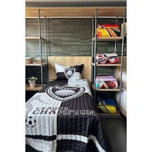 Football Tek Kişilik Kapitoneli Yatak Örtüsü Siyah Beyaz 180x240 Cm Siyah Beyaz