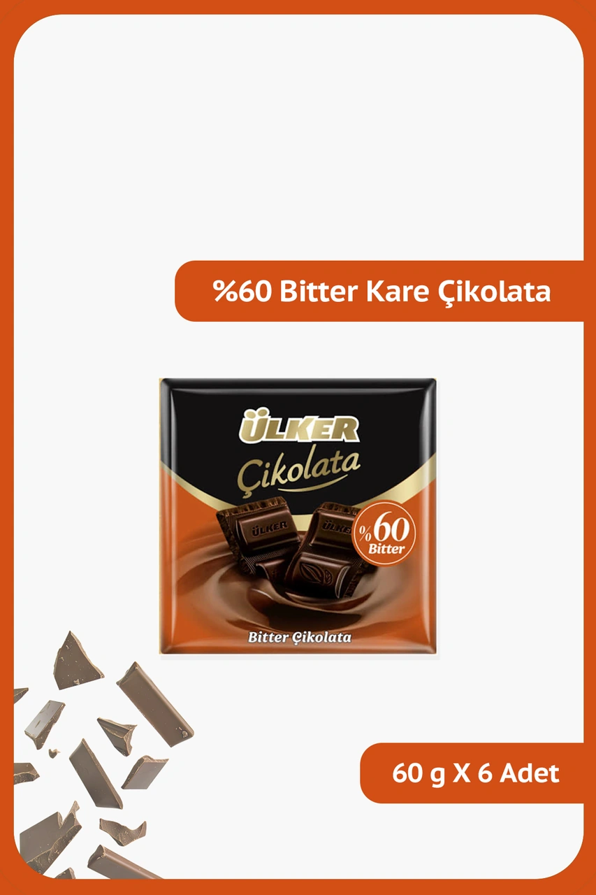 Ülker %60 Kakao Bitter Kare Çikolata 6 x 60 G