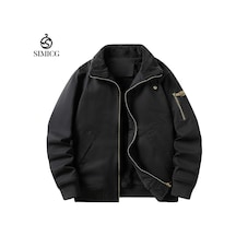 Erkekler İçin Sıcak Polar Bomber Ceket Dış Giyim Pamuklu Mont Siyah