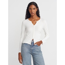 Dilvin 31548 Düğme Detaylı Büzgülü Top-ekru Ekru