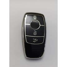 Mercedes Benz 4 Buton 2017-2020 Arası Fbs4 Tip Smart Nano Anahtar Kılıfı Siyah Gümüş Renk