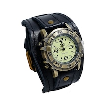 Siyah Erkekler Punk Retro Basit Moda Pin Toka Kayış Deri Saat