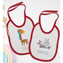 BK Kids Kişiye Özel İsimli 2’li Kırmızı Mama Önlüğü-11 Kırmızı